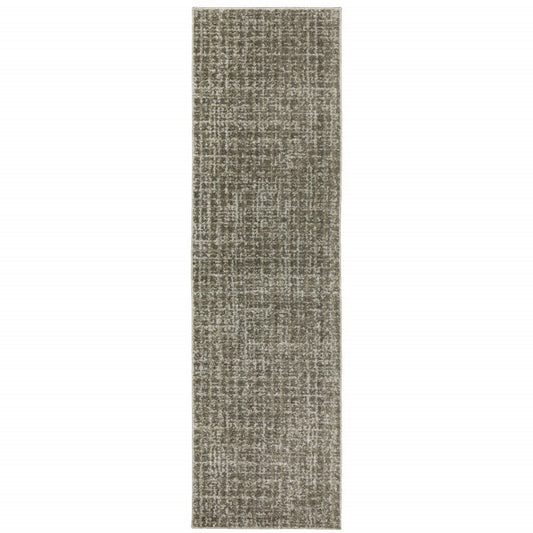 8' Brown And Beige Geometric Distressed Runner Rug