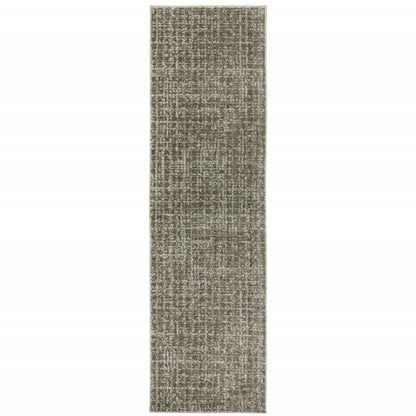 8' Brown And Beige Geometric Distressed Runner Rug