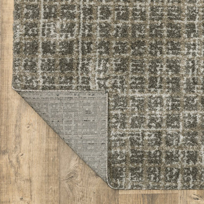 8' Brown And Beige Geometric Distressed Runner Rug