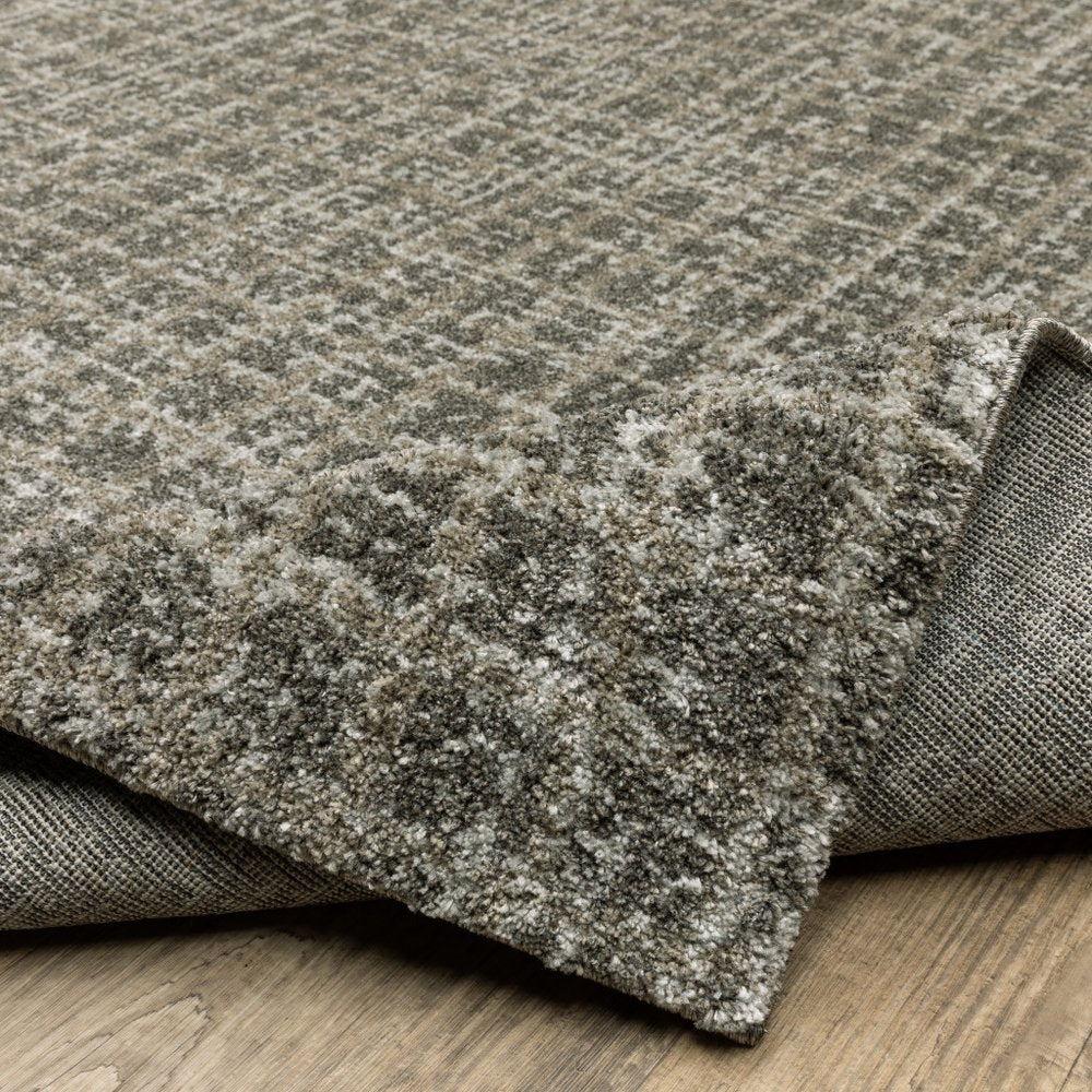 8' Brown And Beige Geometric Distressed Runner Rug