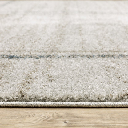 8' Beige And Blue Geometric Distressed Runner Rug