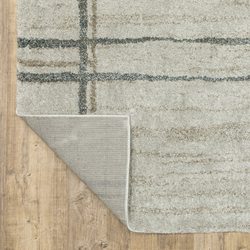 8' Beige And Blue Geometric Distressed Runner Rug