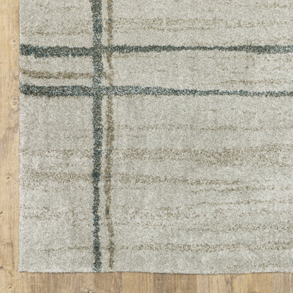 8' Beige And Blue Geometric Distressed Runner Rug