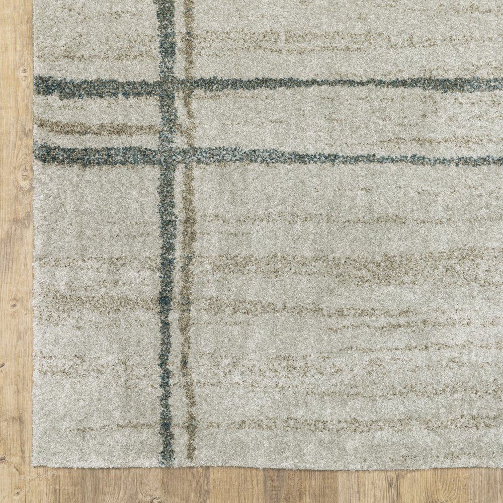 8' Beige And Blue Geometric Distressed Runner Rug