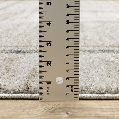 8' Beige And Blue Geometric Distressed Runner Rug