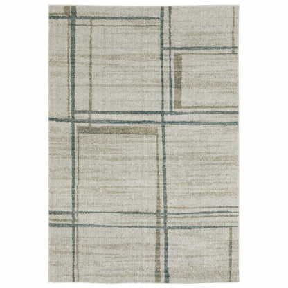 3' X 5' Grey Teal Beige and Tan Geometric Power Loom Area Rug