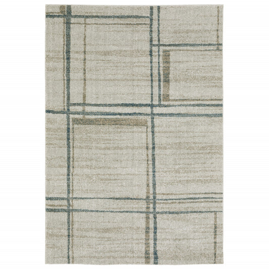 5' X 8' Grey Teal Beige and Tan Geometric Power Loom Area Rug