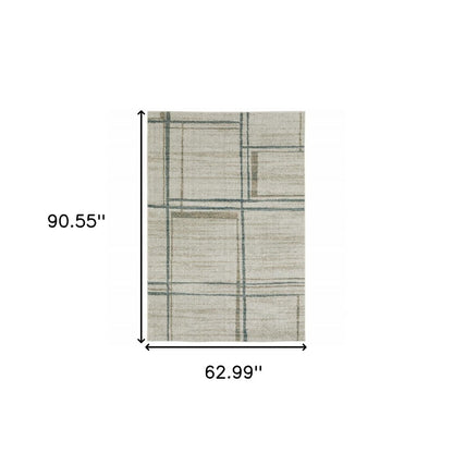 5' X 8' Grey Teal Beige and Tan Geometric Power Loom Area Rug