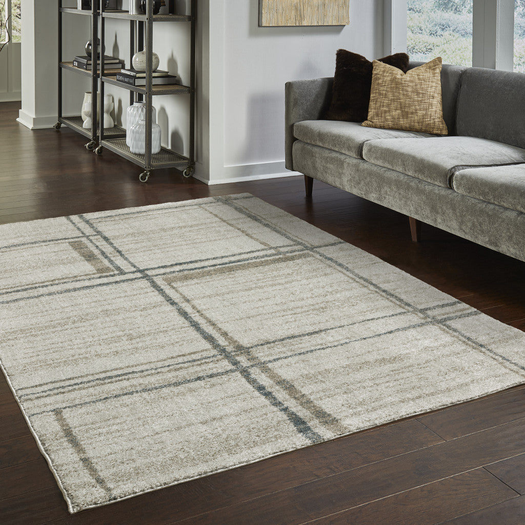 5' X 8' Grey Teal Beige and Tan Geometric Power Loom Area Rug