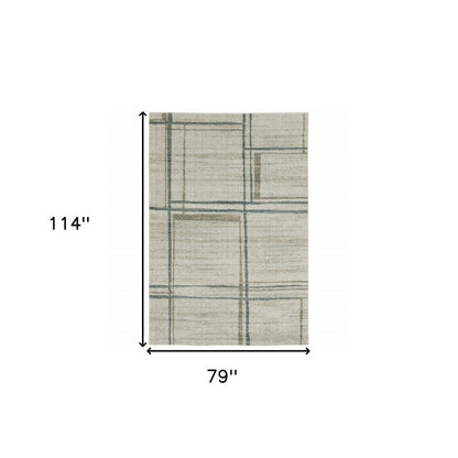 7' X 10' Grey Teal Beige and Tan Geometric Power Loom Area Rug