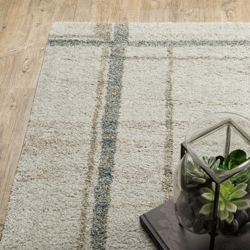 8' X 11' Beige Blue and Gray Geometric Power Loom Area Rug