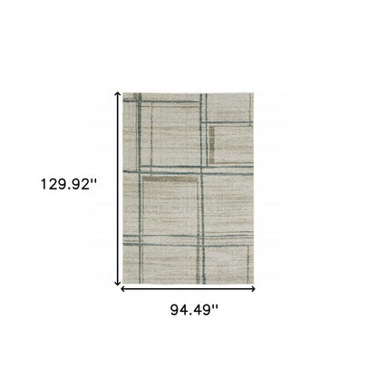8' X 11' Beige Blue and Gray Geometric Power Loom Area Rug