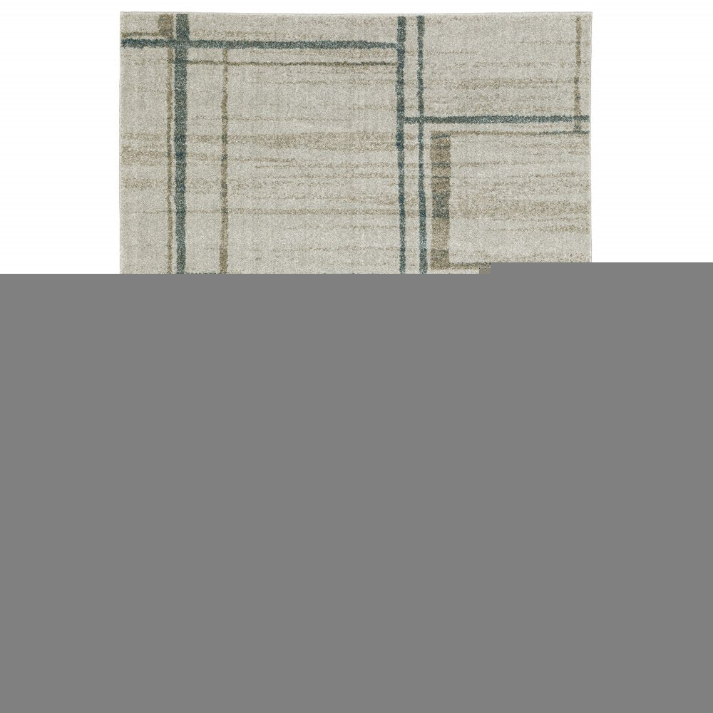 10' X 13' Grey Teal Beige and Tan Geometric Power Loom Area Rug