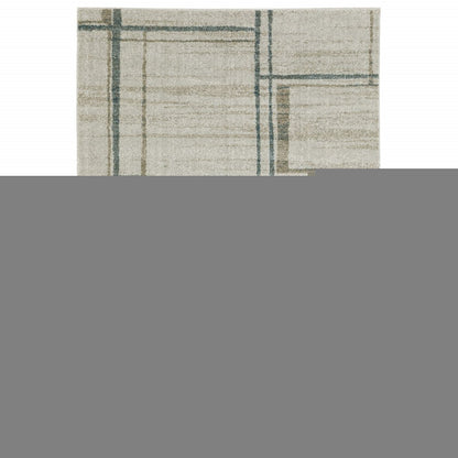 10' X 13' Grey Teal Beige and Tan Geometric Power Loom Area Rug