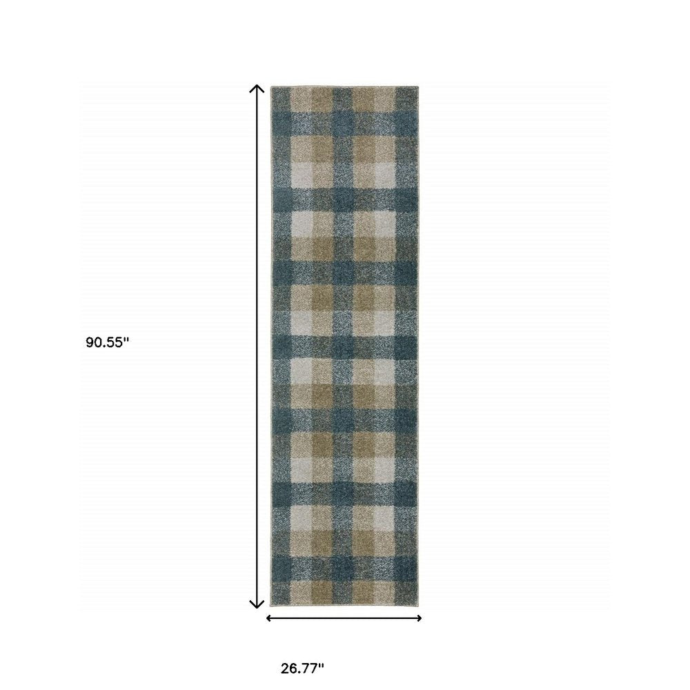 8' Tan And Gray Geometric Runner Rug