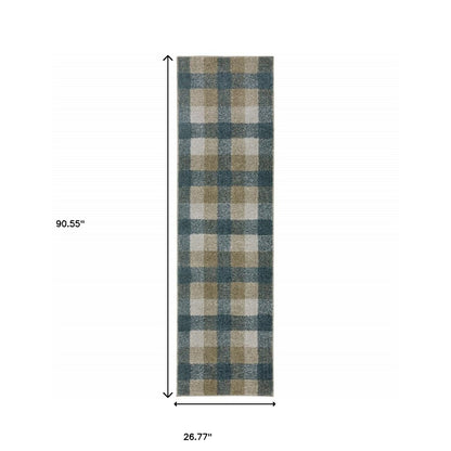 8' Tan And Gray Geometric Runner Rug