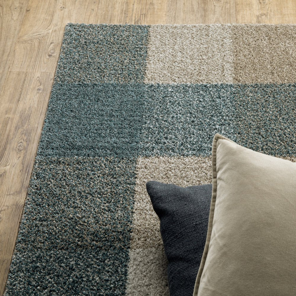 3' X 5' Blue And Beige Geometric Distressed Area Rug