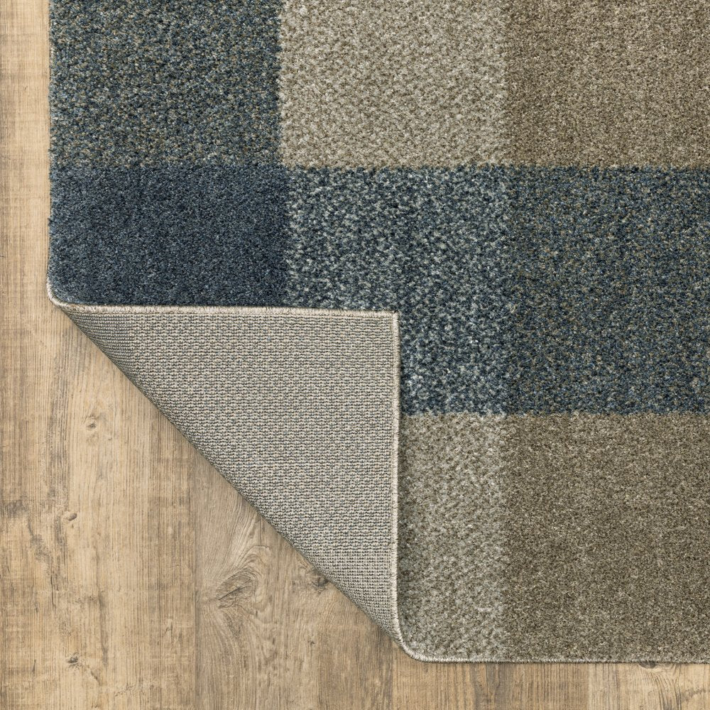 3' X 5' Blue And Beige Geometric Distressed Area Rug