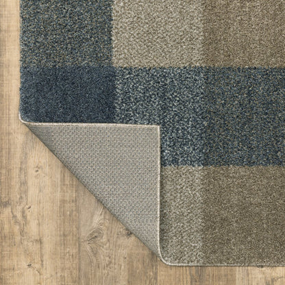3' X 5' Blue And Beige Geometric Distressed Area Rug