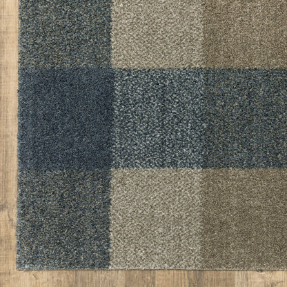 3' X 5' Blue And Beige Geometric Distressed Area Rug