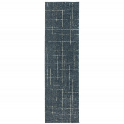 8' Runner Blue and Gray Geometric Power Loom Runner Rug