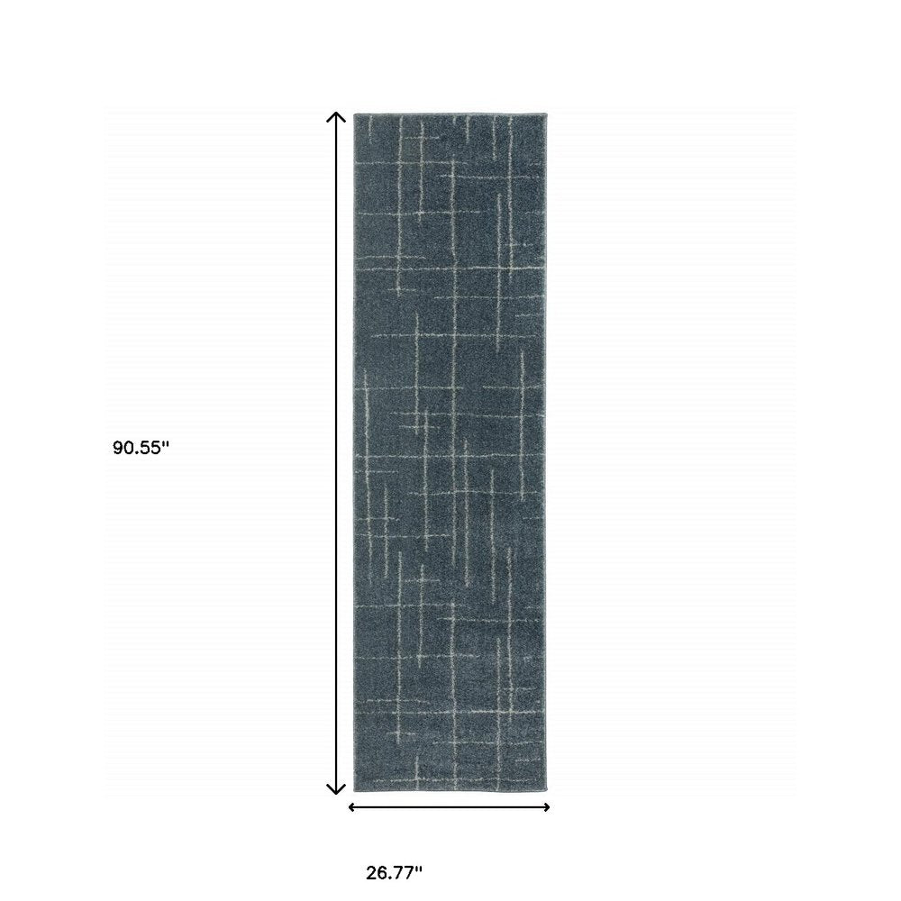 8' Blue And Gray Geometric Runner Rug