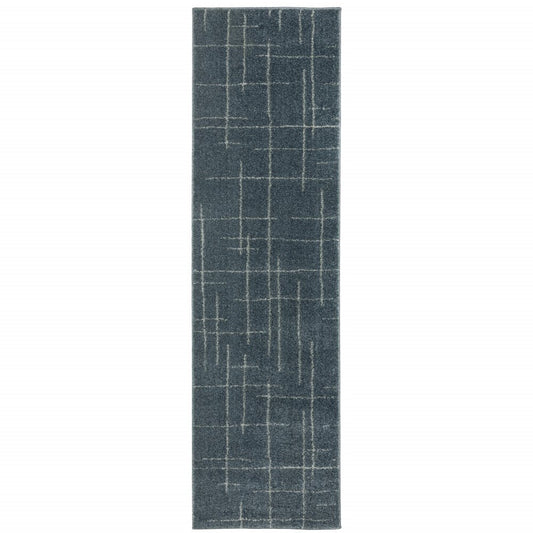 8' Blue And Gray Geometric Runner Rug