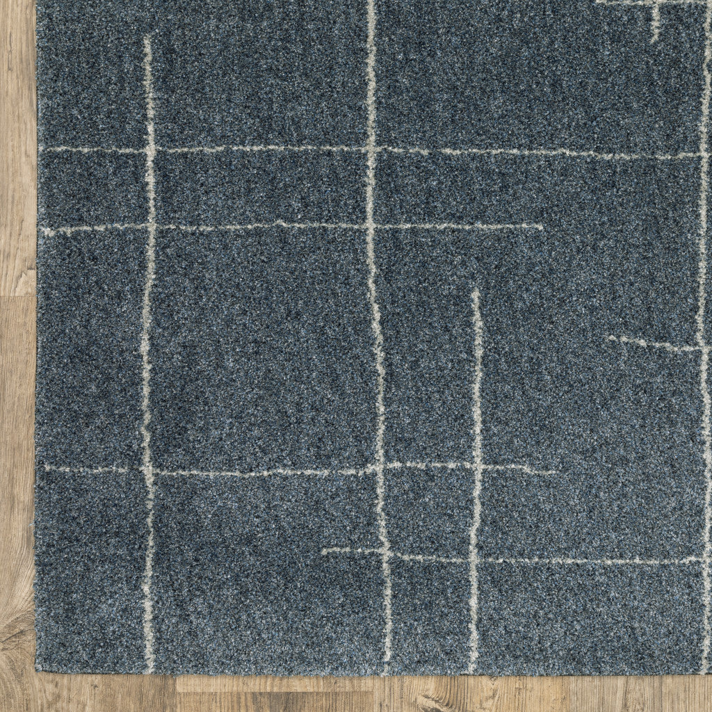 8' Runner Blue and Gray Geometric Power Loom Runner Rug