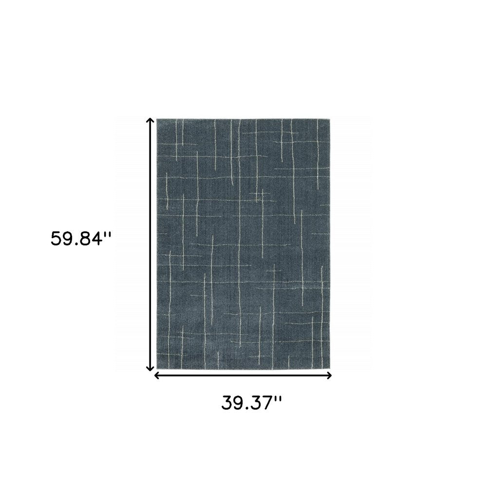 3' X 5' Blue And Beige Geometric Distressed Area Rug