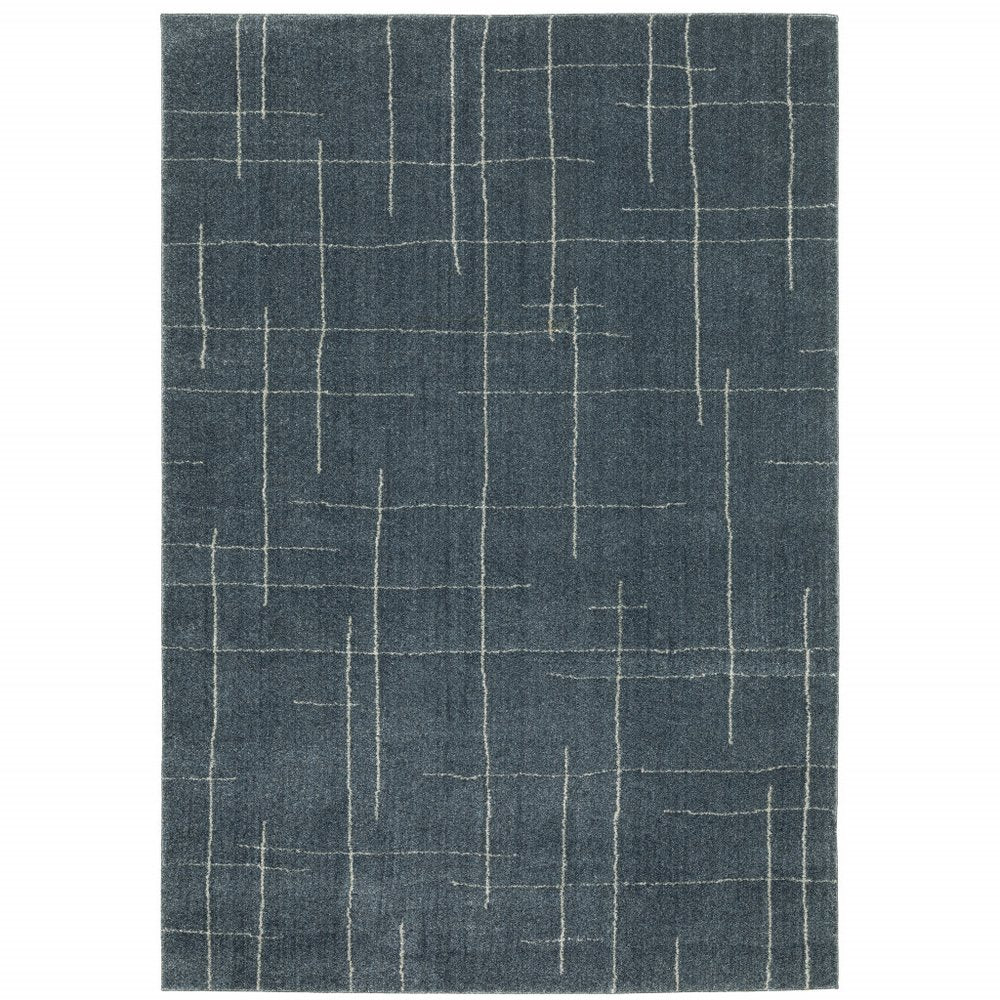 3' X 5' Blue And Beige Geometric Distressed Area Rug