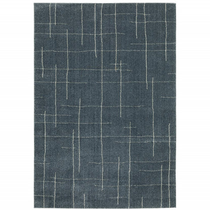 3' X 5' Blue And Beige Geometric Distressed Area Rug