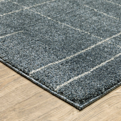 3' X 5' Blue And Beige Geometric Distressed Area Rug