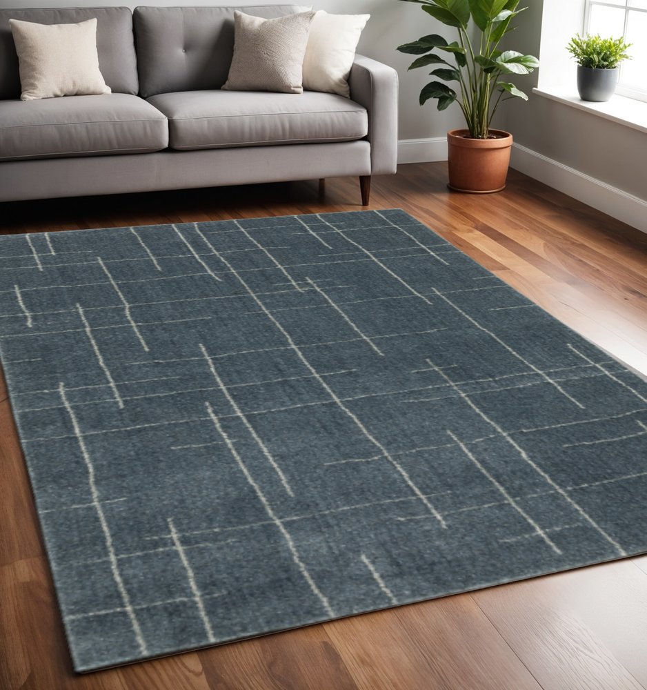 5' X 8' Blue and Gray Geometric Power Loom Area Rug