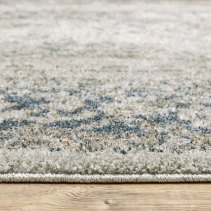 8' Beige And Blue Oriental Distressed Runner Rug