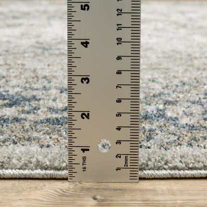 8' Beige And Blue Oriental Distressed Runner Rug