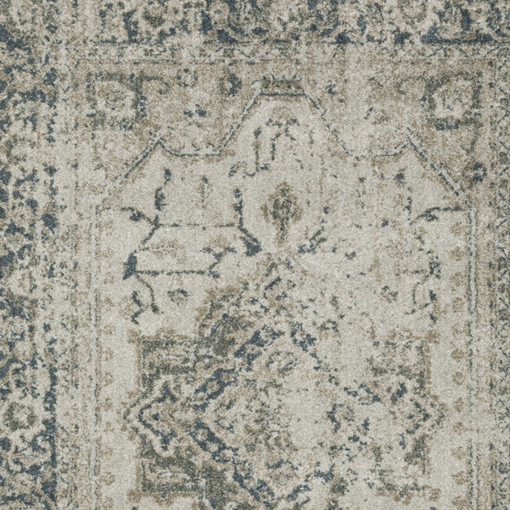 3' X 5' Beige And Blue Oriental Distressed Area Rug