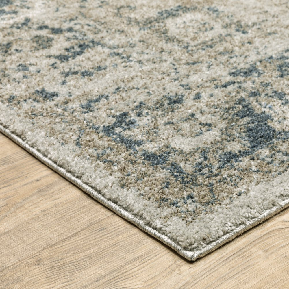 3' X 5' Beige And Blue Oriental Distressed Area Rug