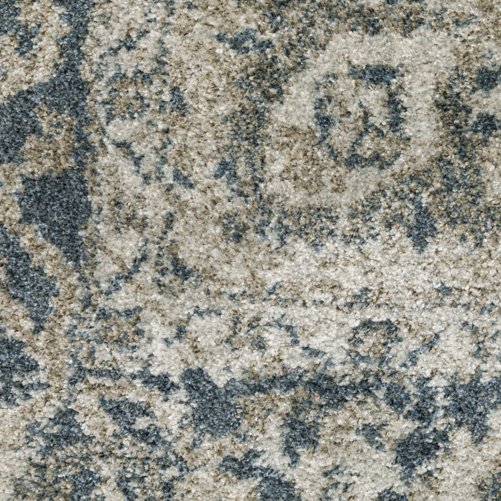 3' X 5' Beige And Blue Oriental Distressed Area Rug
