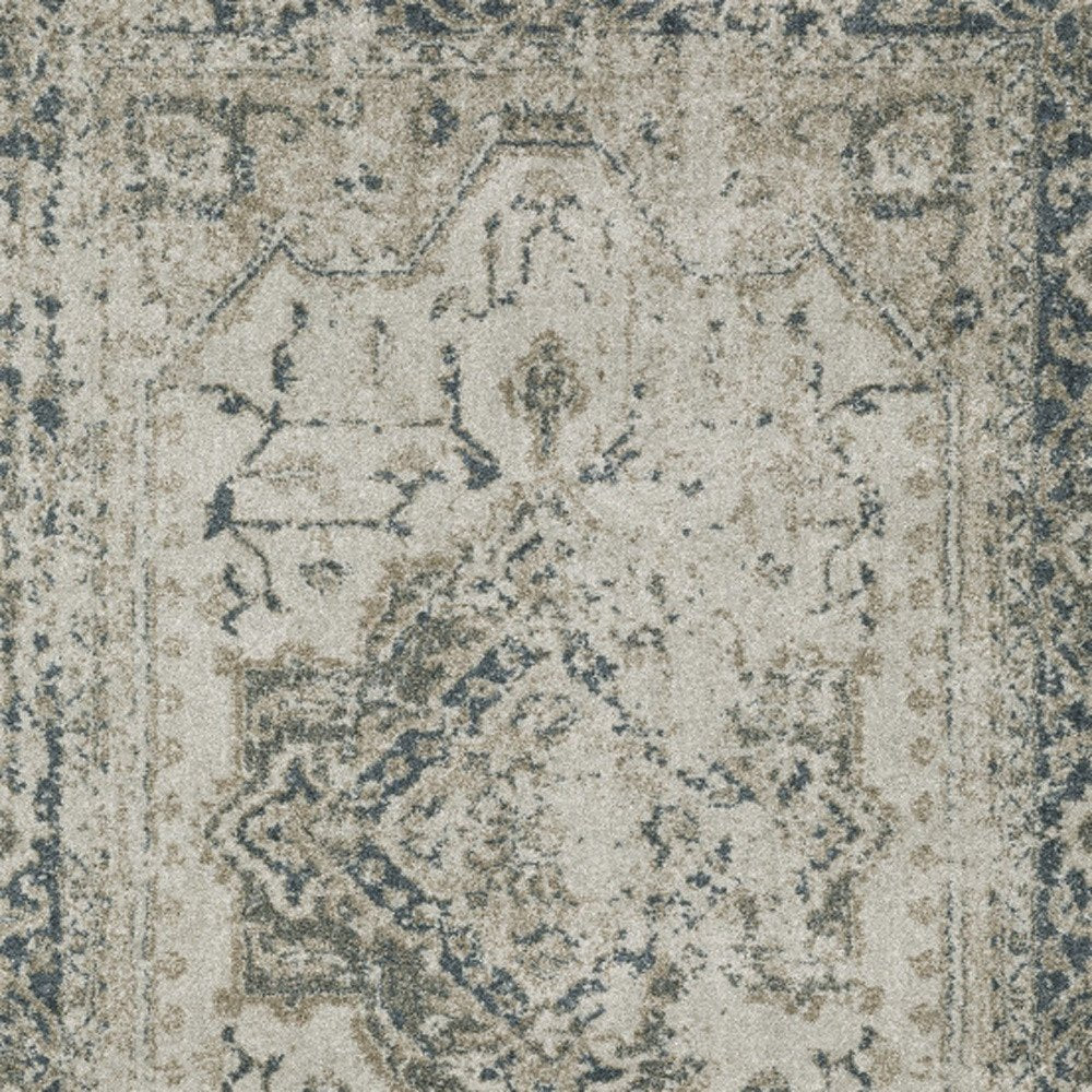 5' X 8' Beige And Blue Oriental Distressed Area Rug