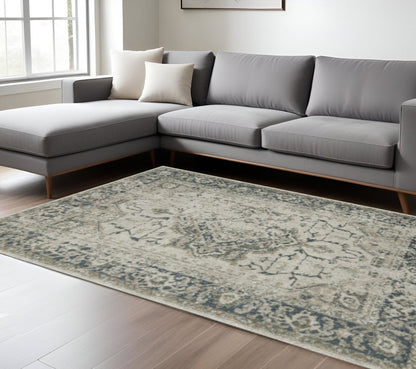 8' X 11' Blue and Gray Oriental Power Loom Area Rug