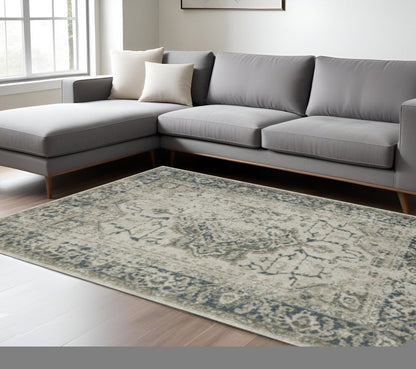 10' X 13' Blue and Gray Oriental Power Loom Area Rug