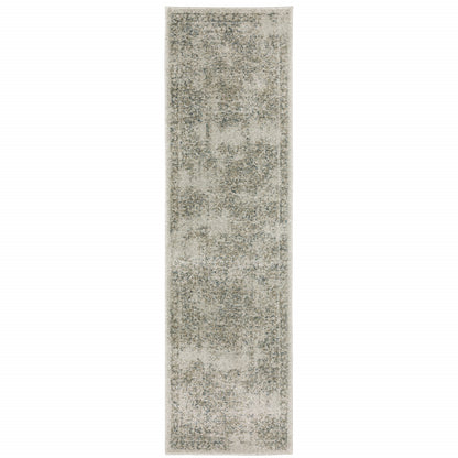 8' Beige And Gray Oriental Distressed Runner Rug