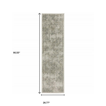 8' Beige And Gray Oriental Distressed Runner Rug