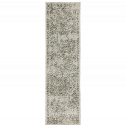 8' Beige And Gray Oriental Distressed Runner Rug