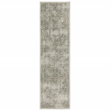 8' Beige And Gray Oriental Distressed Runner Rug