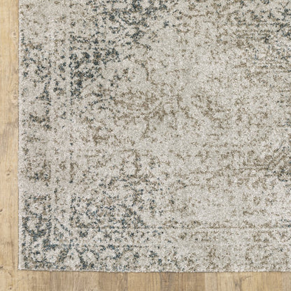 8' Beige And Gray Oriental Distressed Runner Rug
