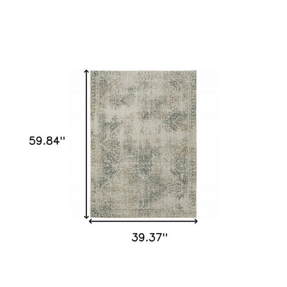 3' X 5' Beige And Gray Oriental Distressed Area Rug