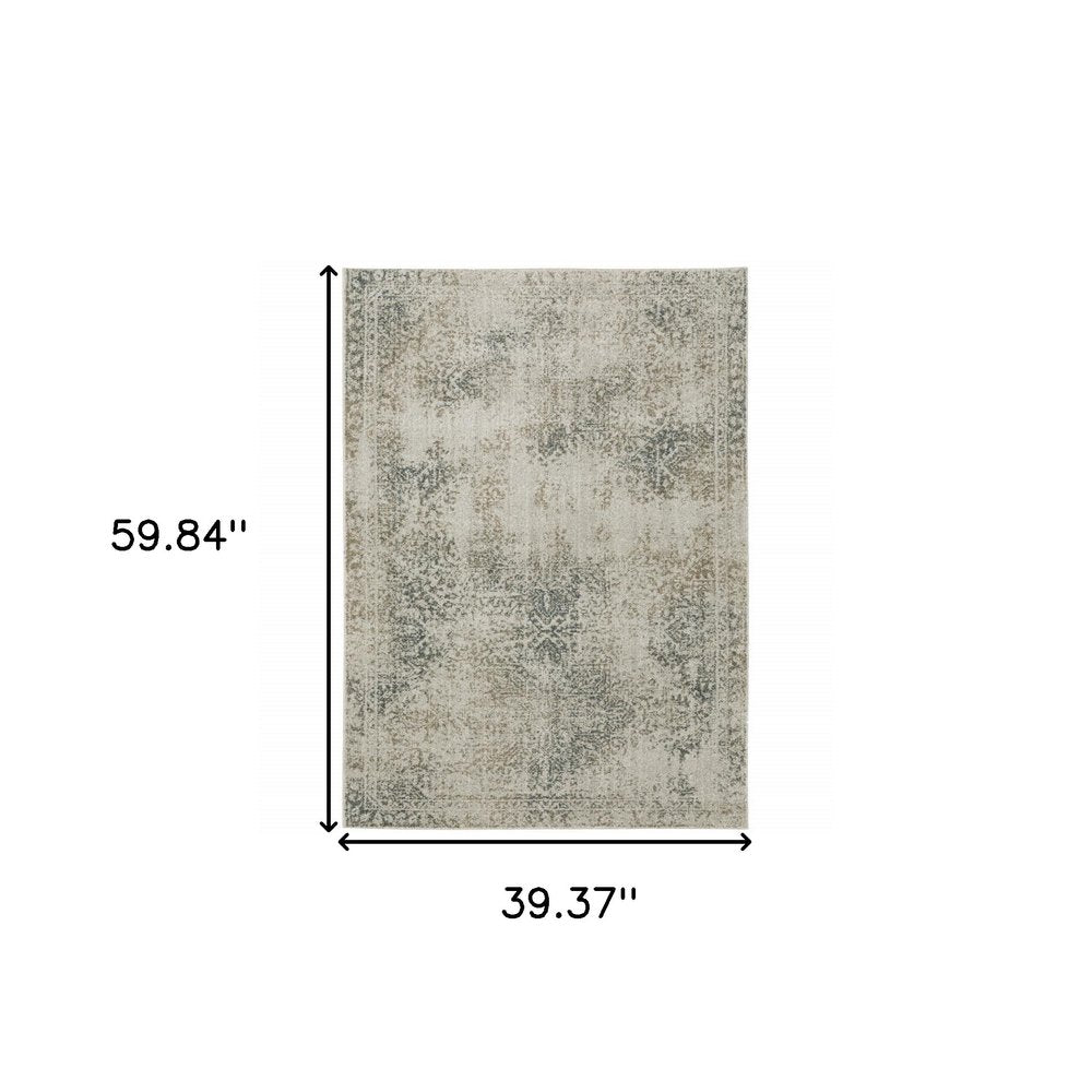 3' X 5' Beige And Gray Oriental Distressed Area Rug