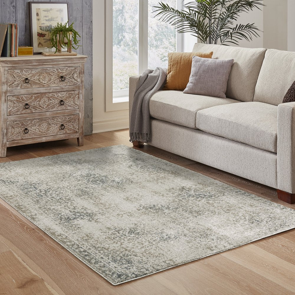3' X 5' Beige And Gray Oriental Distressed Area Rug