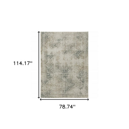 7' X 10' Gray Oriental Power Loom Area Rug